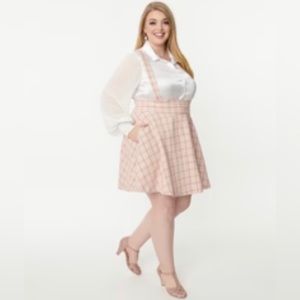 Pink and gold plaid Ruth suspenders skirt